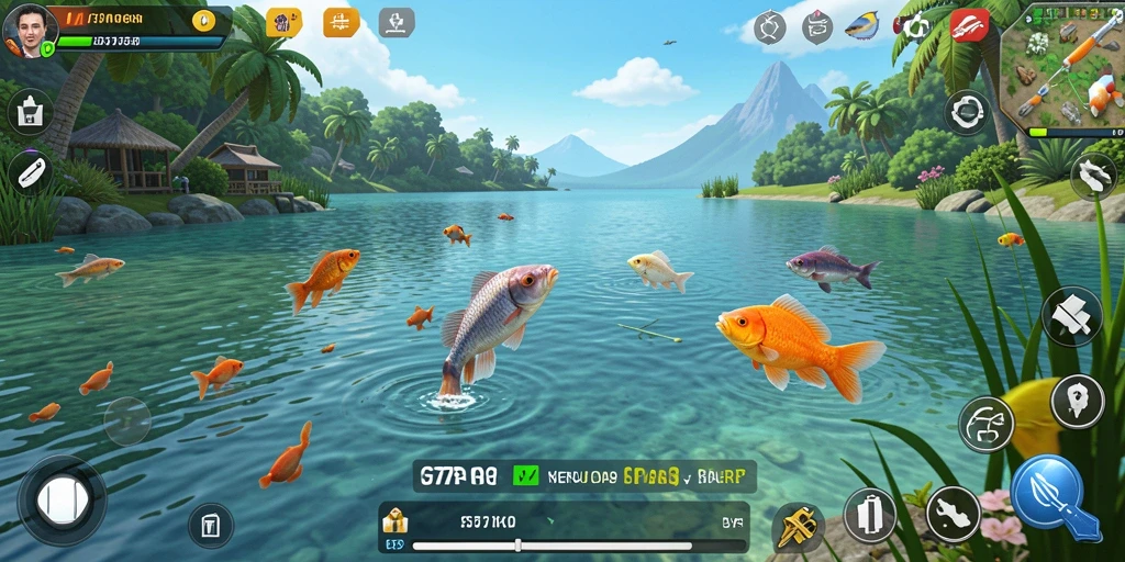 Gameplay seru saat memancing di 77RP, menangkap berbagai ikan.