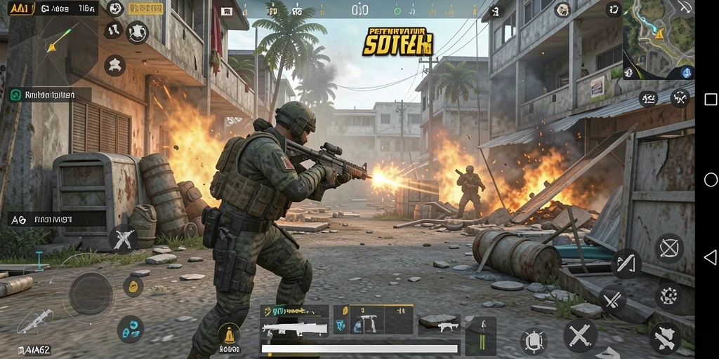 Screenshot menampilkan aksi seru dalam game FPS AA62.