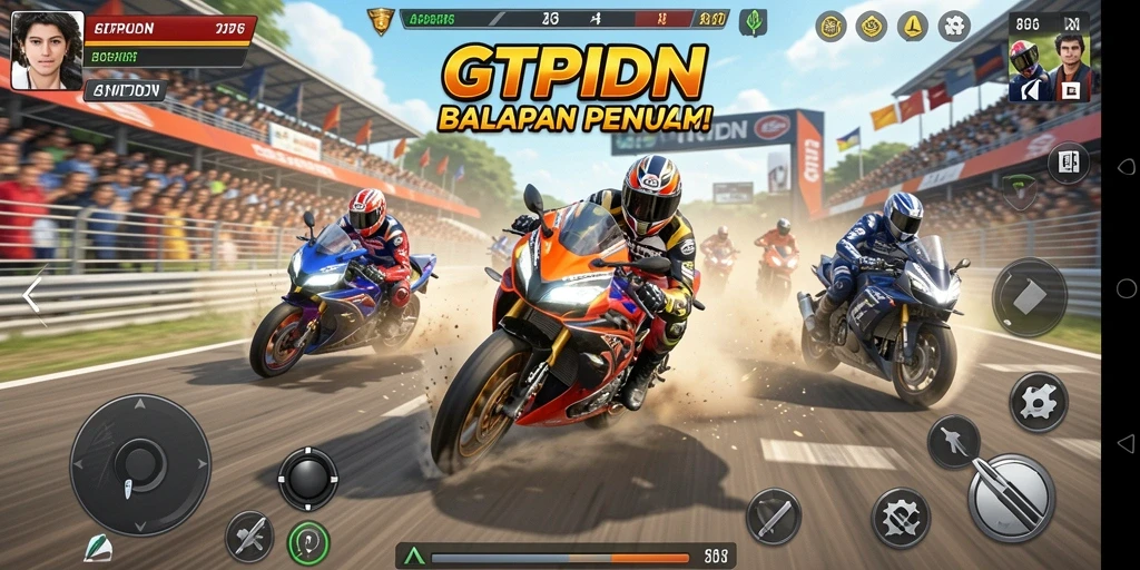 Screenshot GTPIDN menampilkan balapan motor yang penuh aksi dan tantangan.