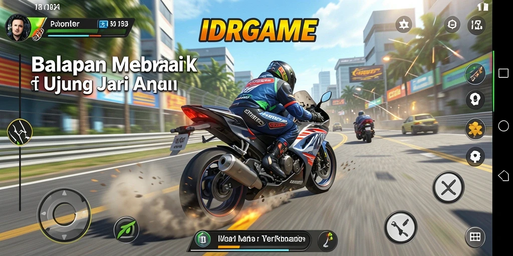 Tampilan gameplay IDRGAME yang menampilkan adrenalin balapan motor.