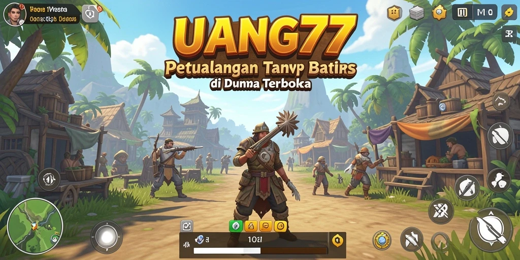 Screenshot gameplay UANG77 menampilkan petualangan di dunia terbuka.